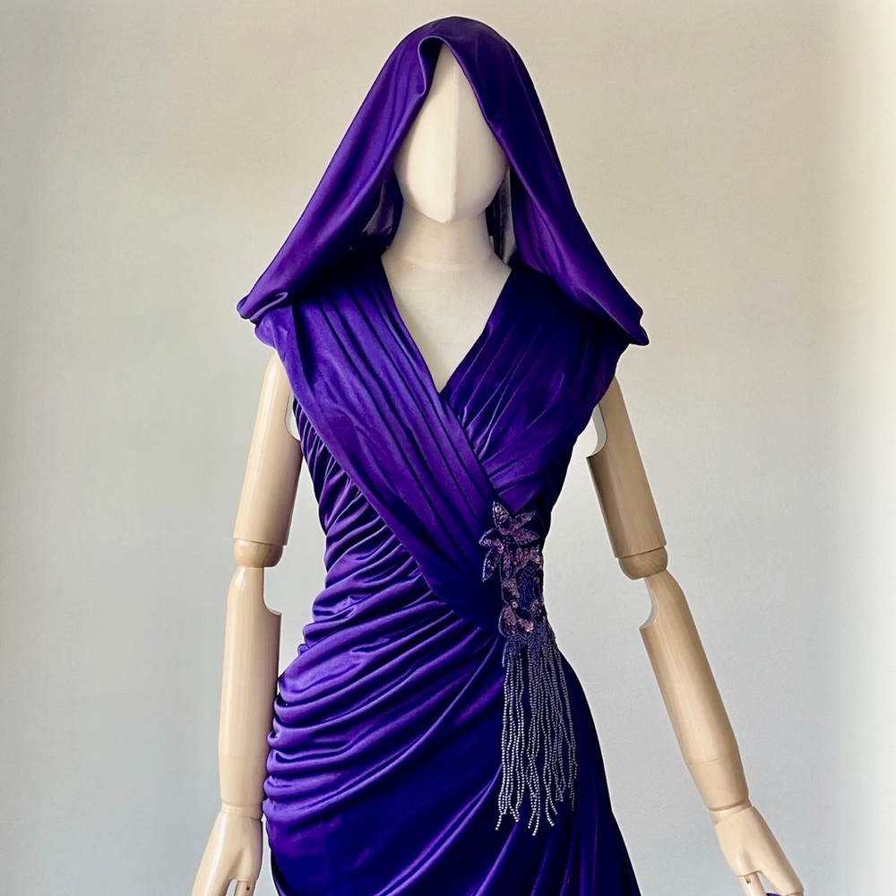Vintage Abby Kent Elegant Purple Hooded Dress.